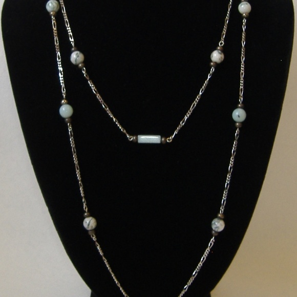 Green Stone Beaded Silver Metal Chain Necklace New - Picture 3 of 7